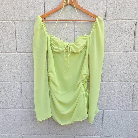House of CB | Baby Halter Long Sleeve Minidress in Lime Size Small Flawed - Picture 2 of 16